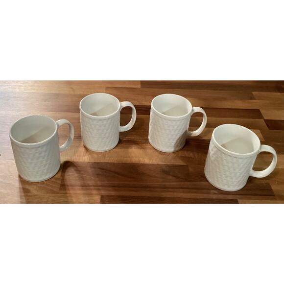 Set of 4 Vintage Pfaltzgraff Stoneware Weave White Coffee Mugs - Picture 2 of 10